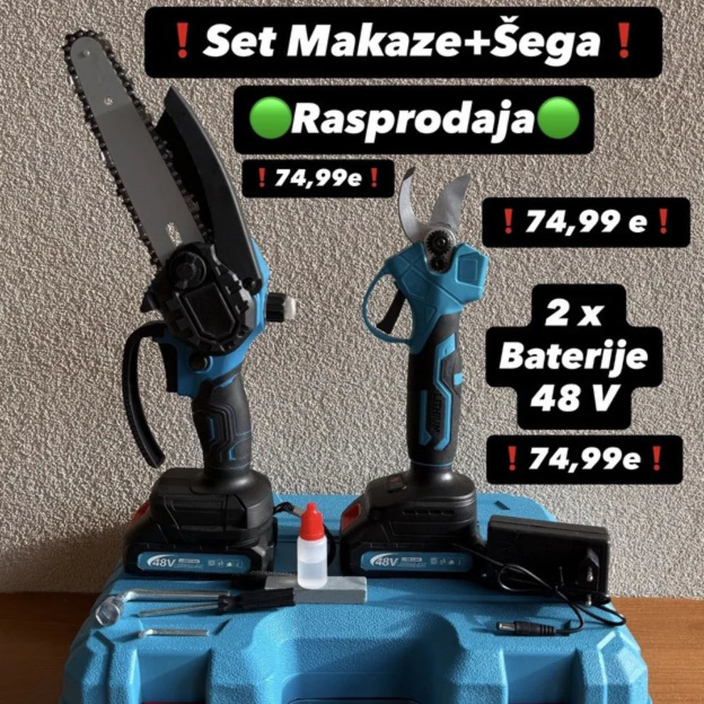 Aku makaze + Aku šega sa dvije baterije od 48V(3Ah)